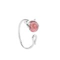 【Recently popular】925 Silver Plated Cat Strawberry Crystal Opening Ring Female Japanese and Korean Students Sweet Girl Heart Ins Peach Blossom Finger Ring. 