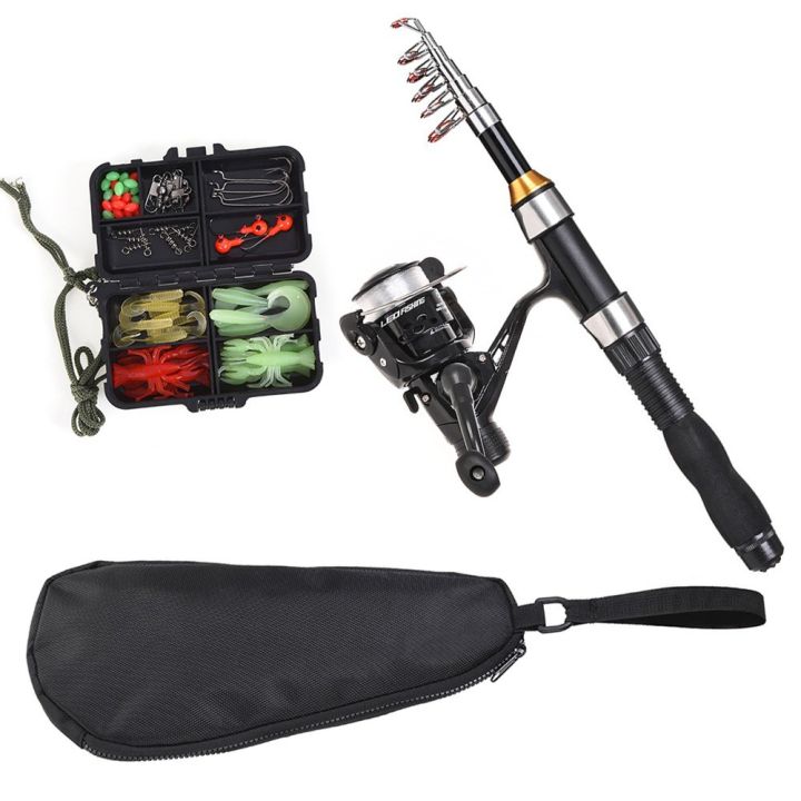 Fishing rod reel combination complete et of 1.5 meter telescopic fishing rod rotating reel et