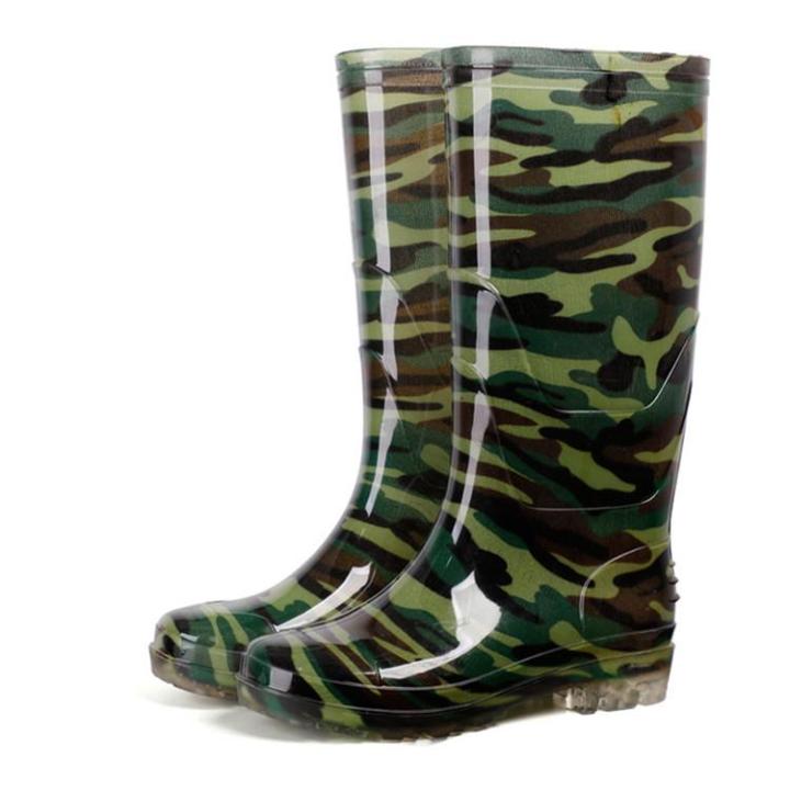 Men's High-Heeled Rain Boots Camouflage Rain Boot Non-Slip Wear-Resistant Acid And Alkali Warm Water Shoes Round Toe Shoe Rain Boots For Man