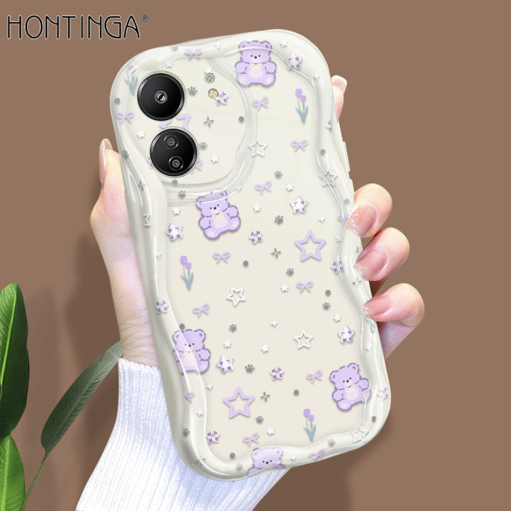 Hontinga for Redmi 13C Xiaomi Poco C65 Back Cover Full of Love Phone Case Cream Texture Wavy Edge Soft Mobile Cover