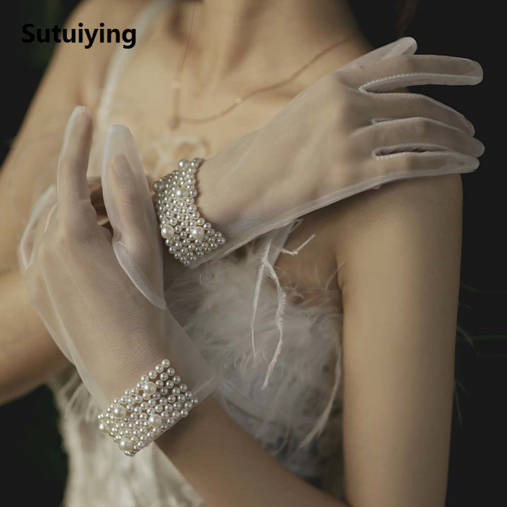 Sutuiying%20Hand-made%20Summer%20Girl%20Bridal%20Women%20Short%20Wedding%20Gloves%20Bow%20Tulle%20Mittens%20Finger%20Gloves%20-%20Image%204