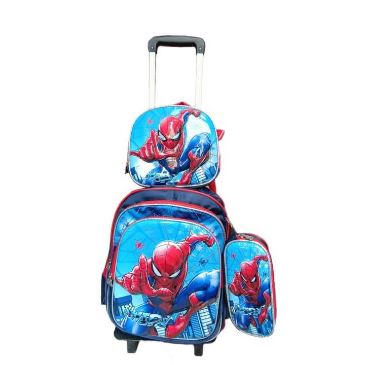 School Trolley Bags 3 In 1 Backpack With Thermosetting Tiffin Pouch And Pencil Case