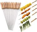 12Pcs Reusable Barbecue Skewer Rod 35CM BBQ Stick Wood Handle. 