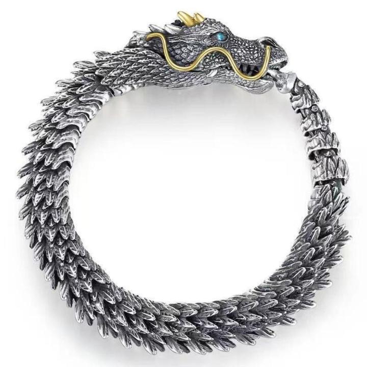 Unique Vintage 3D handmade dragon bracelet Gothic jewelry hip hop bangle men