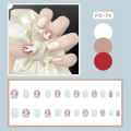 MAANGE 24Pcs White Pink Flame Fake Press On Nails With Glue & File PD79. 