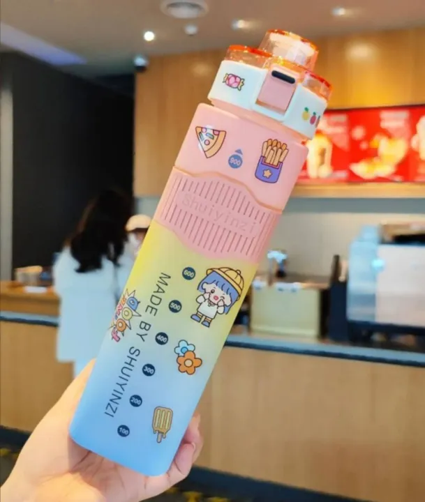 900ml%20Frosted%20Square%20Water%20Bottle%20With%20Straw%20And%20Free%202D%20Stickers%20-%20Image%209