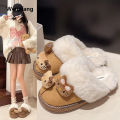 Wenefang Sanrio Hello Kitty Plush Slippers Autumn Wintercute Cartoon Fuzzy 2025 New Warm Comfy Women New Home Shoe Outdoor Antiskid Flat Slippers. 