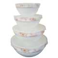 White/Pink Heat Resistant Tempered Glassware Stackable Bowl Set, 4 Pcs. 