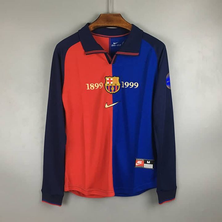 Barcelona 100th Anniversary Retro Kit Full Sleeves 1899 to 1999 with Authentic UCL Badge |  Premium Quality Jersey | FCB | Barca Retro Kit