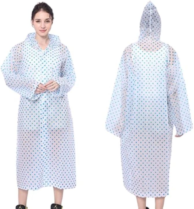 Eva Transparent Polka Dot Print Hooded Front Button Raincoat