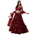 Embroidered Semi Stitched Lehenga Choli For Women (Maroon). 