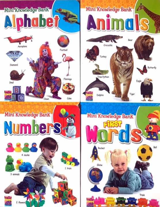 4 Big Board Books Set For Children: Alphabet / Numbers / Animals / Words ( My First Board Book Case for Kids : Helps Children Read and Learn)