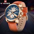 NaviForce NF9211 Men's Fashion Chronograph Day Date Display Leather Strap Luminous Watch - Orange. 