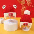 Baby hats, winter beanie hats, boys and girls, thickened ear caps, baby cotton in cotton, warm new year, red knit hats. 