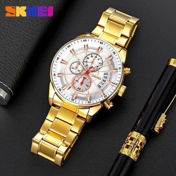SKMEI%209285%20Men's%20Business%20Multifunction%20Date%20Display%20Chronograph%20Stainless%20Steel%20Watch%20-%20Golden/Silver%20-%20Image%204