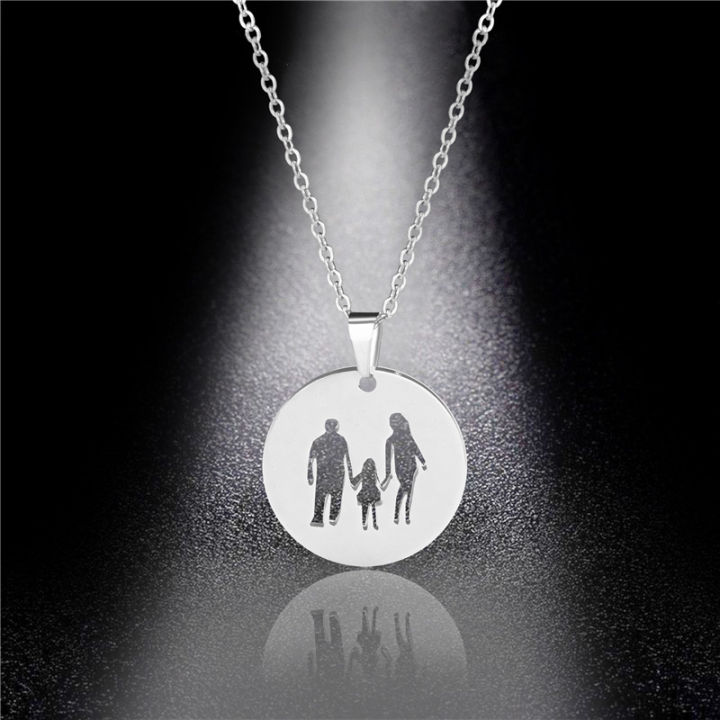 Family Love Mom Dad Child Necklaces Gifts Stainless Steel Pendants Boys Girls Mothers Fathers Necklace For Children Kids Bijoux
