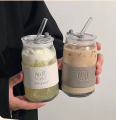 Pebbles Nepal Iced Coffee Cups with Lids and Straws | 400ml | Thick Wall Glass Tumbler with Insulated Leather Sleeve,Cute Juice Mugs,Travel Sipper for Cocktail, Mocktail. 