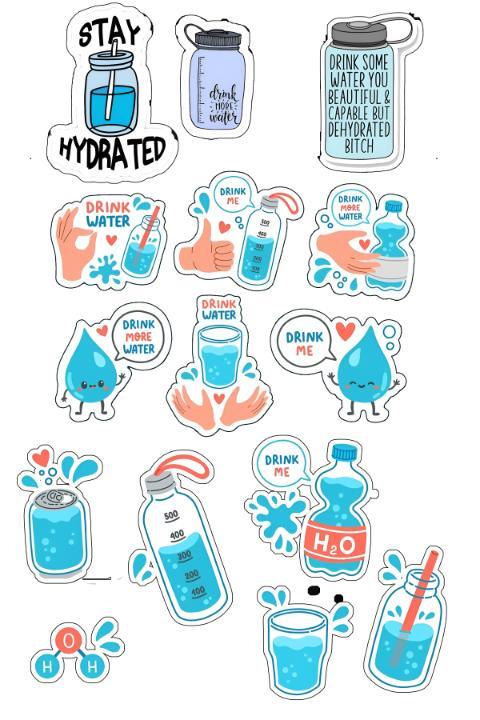 3 Pieces Self Cut DIY Reminder to Drink Water A4 Stickers In White ...