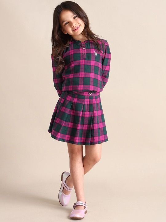 U.S.%20Polo%20Assn.%20Kids%20Girls%20Checked%20Pure%20Cotton%20Pleated%20Skirt%20-%20Image%202