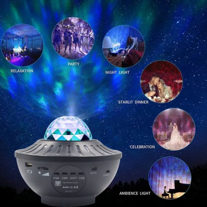 Galaxy Night Light Music Water Wave Projector Lamp Bluetooth Player Remote Control USB Powered Sound-Activated