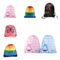 Reflective Stripe Drawstring Gym Backpack Cartoon 210D Polyester Waterproof Drawstring Bag Rainbow Portable Nylon Sports Shoulder Bag Camping Hiking. 