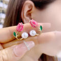 Wedding Accessory Tulip Earrings Trendy Look Back Hanging Fashion Jewelry Studs Sweet Style Enamel Finish Earrings for Bridal Wear Korean Fashion Women's Accessory Special Occasions Style Upgrade. 