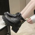 Sweet Ankle Women Boots Winter Lace Up ZIP Shoes For Women Hoof High Heels Warm Plush Metal Buckle Leather Modern Boots Zapatos. 
