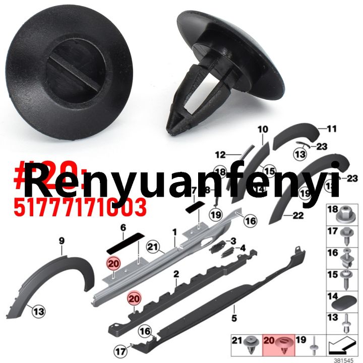 Renyuan%20%E3%80%90Recently%20LoLular%E3%80%9120pcs%20Car%20Bumper%20Clips%20Expansion%20Blind%20Rivets%20Door%20Side%20Fifty%20percent%20discount%20Sill%20Skirt%20Trim%20Rocker%20Molding%20Clip%20For%20Bmw%20X1%20X3%20X5%20X6%20Mini%2051777171003%20-%20Image%205