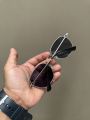 Elegant Men's Classic  Silver Frame Sunglasses with Black Lens - Hi-Quality Fashion Eyewear. 