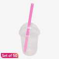 PP Plastic Round Bottom Disposable Cup - 500 ml capacity  Set of 50 with Lid for Bubble Tea Boba Milkshake Cold Drinks. 