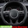 Black Carbon Fiber Leather Stitching Steering Wheel Cover Anti-Slip 38cm 15". 