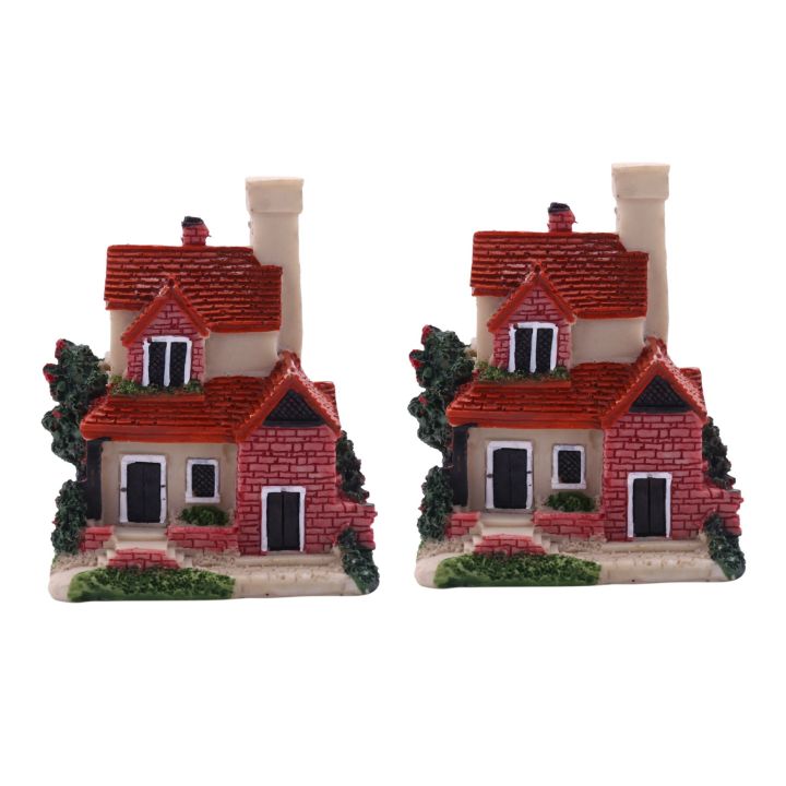FORIDE 2X Cute Mini Resin House Miniature House Fairy Garden Landscape Home Garden Decoration Resin Crafts 4 Styles Random