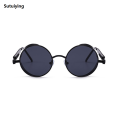 Sutuiying VIVIBEE Vintage Steampunk Red Sunglasses Men Round Punk Alloy Metal Fifty percent discount Retro Sun Glasses Women 2025 Goggles Gothic Style Shades. 