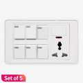 Crown Single Port British Standard Quality Double  Port Wall Socket Set of 5. 
