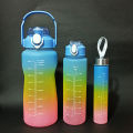 Motivational Sports Water Bottle High Temperature Resistant Graduated Straw Cup Rainbow Frosted Progressive Color Water Cup Plastic Cup 3 in 1 BPA Free Toxic Free. 