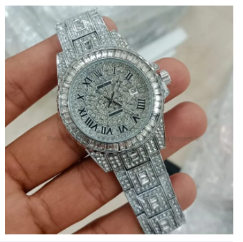 Iced%20Men's%20Watch%20Fashionable%20Diamond%20Surrounded%20Roman%20Numeral%20Index%20Date%20Display%20Stainless%20Steel%20-%20Silver%20-%20Image%203
