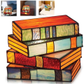 3PCS Stained Glass Stacked Books Lamp Vintage Handcrafted Glass Nightstand Desk Book Lamps Multicolor. 