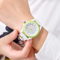 SKMEI 1578 Men Watch Simple Numeric Round Dial Analog Silicone Strap - White/Green. 