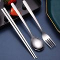 Flatware Set |  Fork, Chopstick and Spoon Silverware Korean Stainless Steel Korean Chopsticks Spoons and Fork Set. 