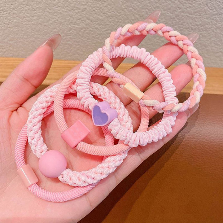 5Pcs/set Cute Girl Smiling Face Love Head Tie Rubber Band Hair ...