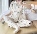 Printed 2Pcs Short Sleeve Pajama Set For Womens Summer Casual Silk Satin Button Sleepwear Ladies. 