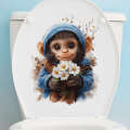 Cartoon Animal Little Monkey Toilet Seat Cover Decorative Plant Flower Bathroom Window Decoration Sticker 33481. 