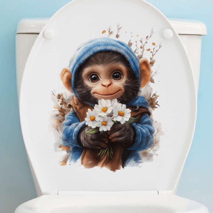 Cartoon%20Animal%20Little%20Monkey%20Toilet%20Seat%20Cover%20Decorative%20Plant%20Flower%20Bathroom%20Window%20Decoration%20Sticker%2033481%20-%20Image%203