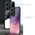 Biruiqu For Xiaomi Redmi Note 12 4G Shockproof Starry Colorful Tempered Glass Back Soft Silicone Edge Case Cover. 
