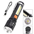 USB Rechargeable Retractable Zoom LED COB Torch Light With Pen Buckle/Rope, Model XH-P50 BX-P16. 
