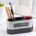 2 In 1 Multifunctional Digital Snooze Alarm Clock Pen Holder Calendar Temperature Display Home Office With Holder Functions. 