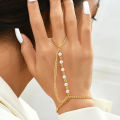 Minimalist Gold plated Bead Chain Ring Bracelet Linked Finger Bracelet and Ring Connected Hand Harness Bracelets for Women Gifts for girl friend wife | fashion Part wear. 