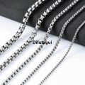 Difutagui Men Silver Color Square Box Link Chain Stainless Steel Rolo Necklace Original for Women Punk Boy Neck Choker Jewelry Accessories Gifts. 