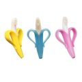 BPA-Free Baby Silicone Training Toothbrush - Banana Shape Teether Chew Toy for Safe Toddler Teething and Infant Chewing. 
