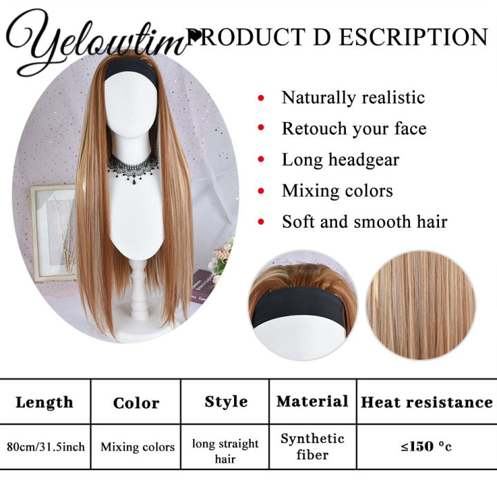 Hair%20Blonde%20Mixed%20Yan%20Glow%20Synthetic%20Headband%20Ladies%20Brown%20Highlighter%20Wig%20Straight%20Hair%20Wig%2032%20Inch%20Headband%20Color%20-%20Image%204
